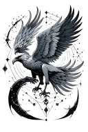 pheonix rising with Aquarius constellation surrounded tattoo design idea