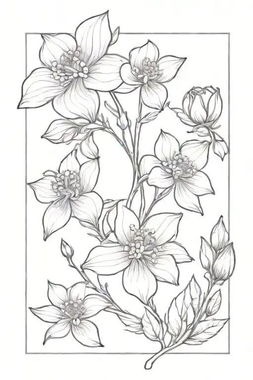 Entwined flowers  February, April, July, September, birth flower tattoo In black and grey  tattoo design idea