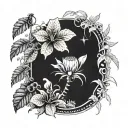 A tattoo design featuring a Venus flytrap and a black widow spider intertwined, set against a backdrop of a dark and mysterious rainforest tattoo design idea