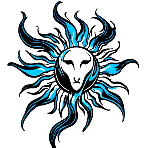 aries sun blue flame tattoo design idea
