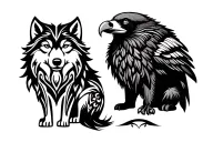 wolf, bear, and eagle sitting side by side tattoo design idea