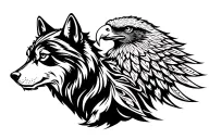 wolf, bear, and eagle sitting side by side tattoo design idea