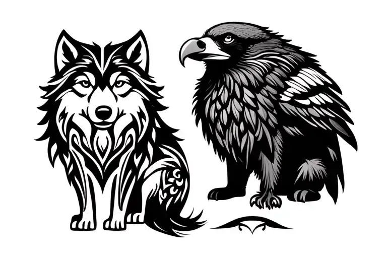 wolf, bear, and eagle sitting side by side tattoo design idea