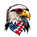 Bald Eagle wearing an American Flag bandana and red framed sunglasses with dark lenses. tattoo design idea