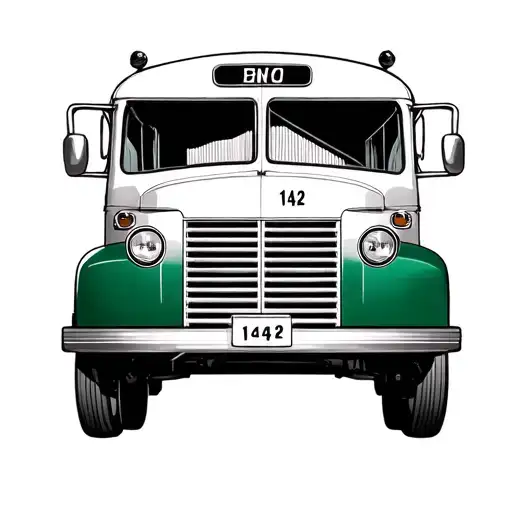 International Harvester bus with a green bottom half and a white top half and the small numbers "142" on the white side  tattoo design idea
