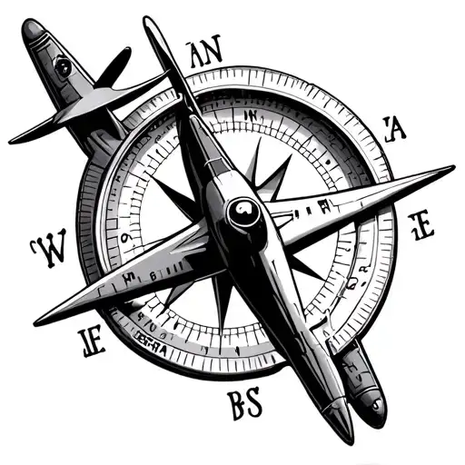 airplane and compass  tattoo design idea