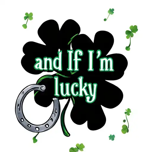 "and If I'm lucky" a 4 leaf clovers and a silver horseshoes tattoo design idea