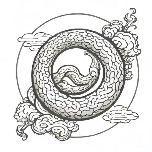 Ouroboros snake in circle, with clouds forming the shape tattoo design idea