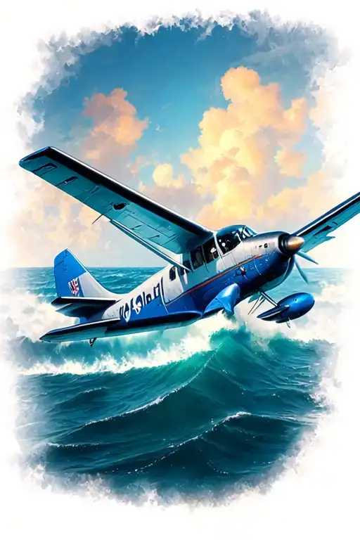 cessna plane in the ocean background tattoo design idea
