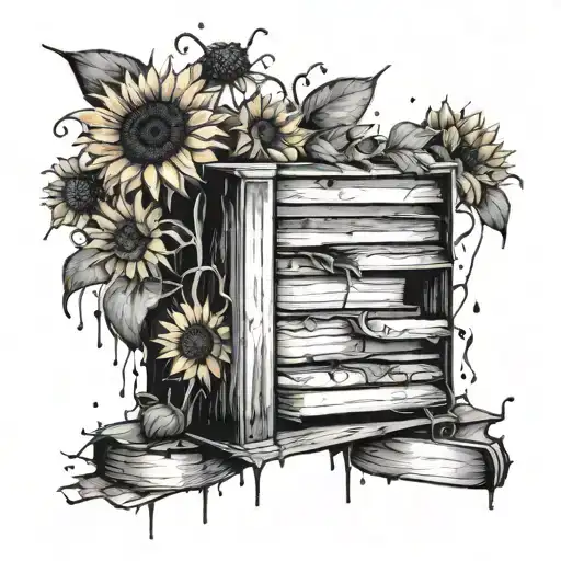 A bookshelf tattoo with sunflowers growing out of the books and paint splatters splashed across the shelves tattoo design idea