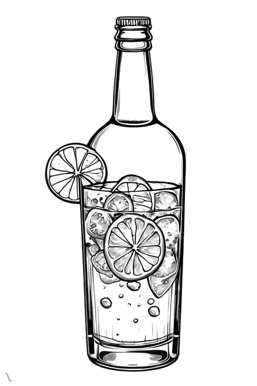 bottle of gin and tonic drink tattoo design idea