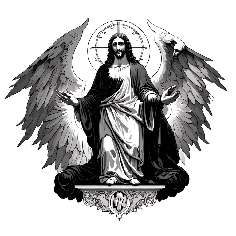 Jesus, notre dame statues heaven and hell tattoo design idea