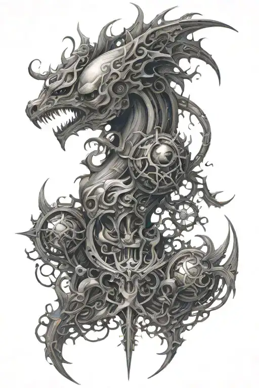 dark fantasy cybersigilism tattoo design idea