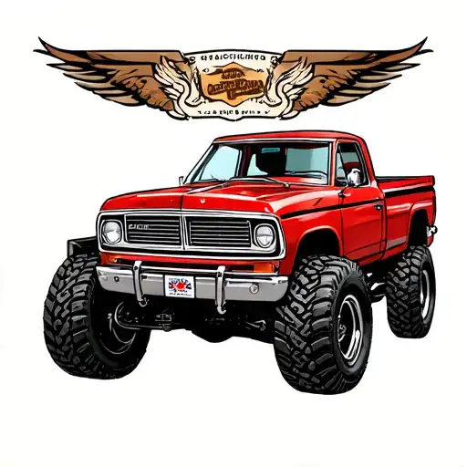 dodge first gen with wide tires and thin side walls tattoo design idea