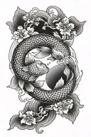Twin Koi Fish ying yang flowers blooming cherry blossom tattoo design idea
