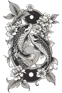 Twin Koi Fish ying yang flowers blooming cherry blossom tattoo design idea