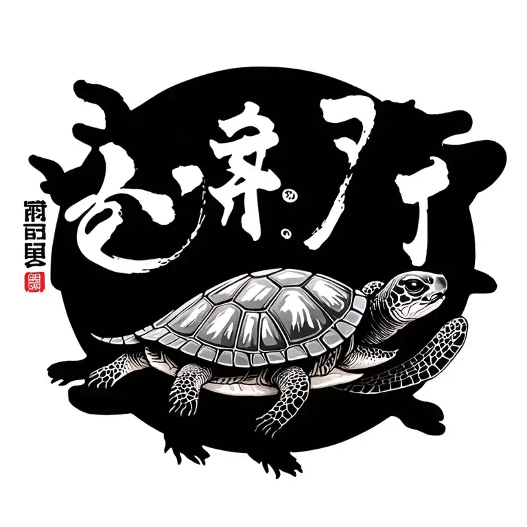 japanese words "Bryce" with turtles swimming together tattoo design idea