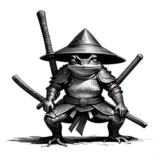 frog in samurai armor with katana and hat tattoo design idea