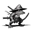 frog in samurai armor with katana and hat tattoo design idea