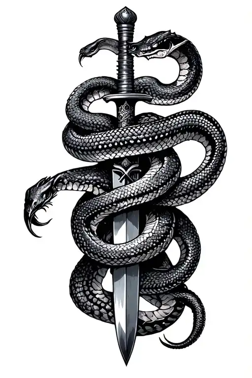 Snake and Scorpion on a dagger intertwined tattoo design idea