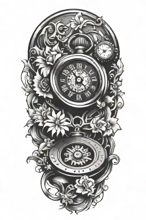 stopwatch surrounded tattoo design idea