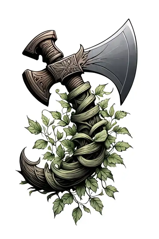 halligan and axe wrapped in leafy vines growing tattoo design idea