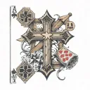 3 wooden crosses with dice and 2 playing cards arranged, 3 stars aswell tattoo design idea
