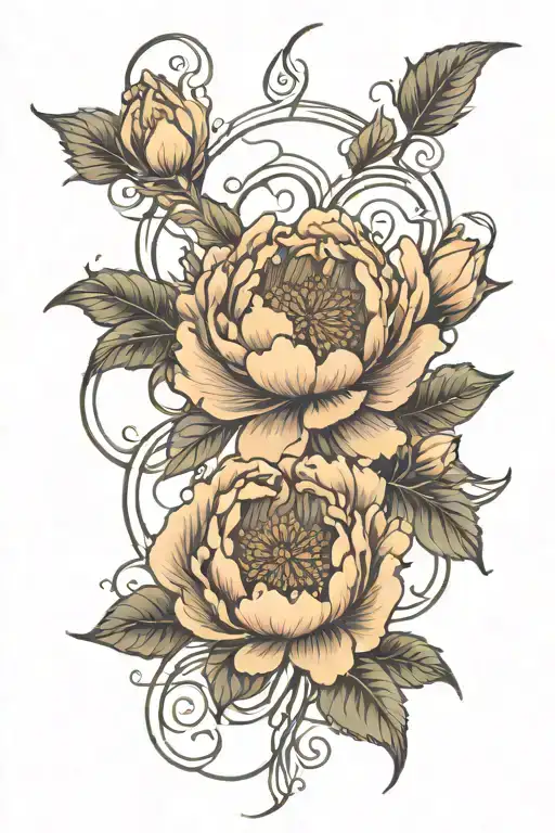 peony, art nouveau tattoo design idea