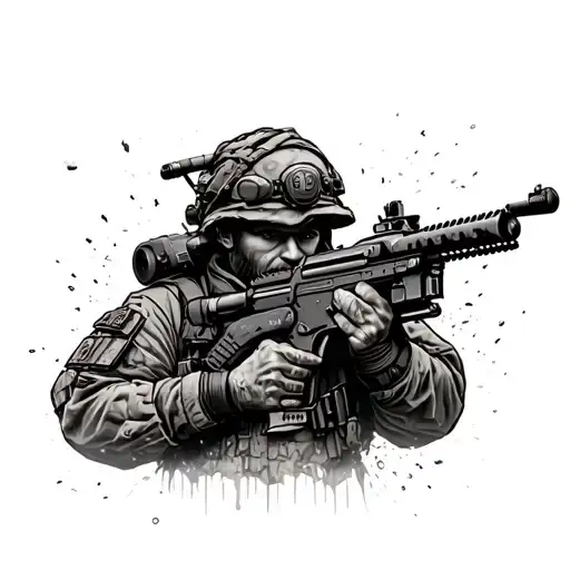 marine machine gunner in combat tattoo design idea