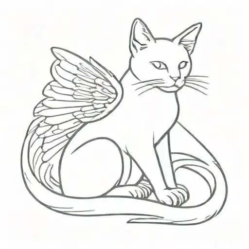 angel cat sitting tattoo design idea