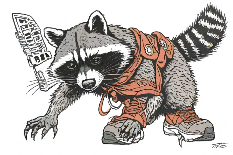 racoon with nike running shoes red bandana tattoo design idea