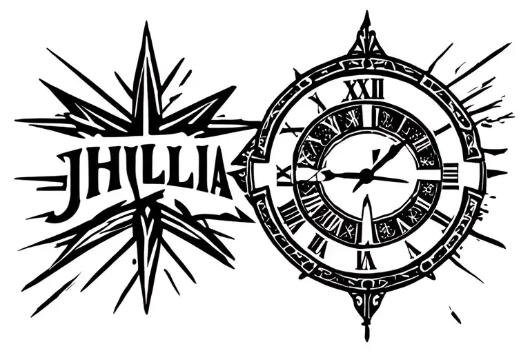 "Jhullia" jerusalem cross combined with 22 backgrounf with a clock of time tattoo design idea