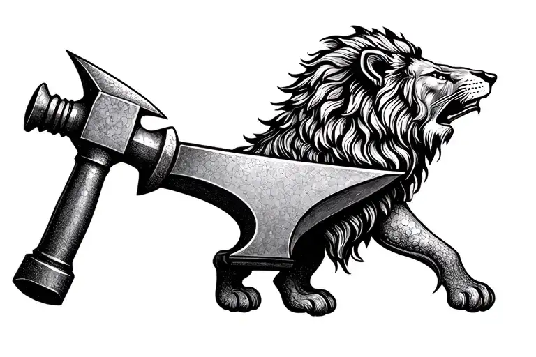 Hammer Anvil and a lion tattoo design idea