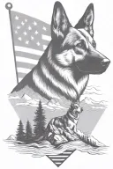 dark portrait german shepherd and border collie on a mountain peak American flag waving banner saying "diabetes" tattoo design idea