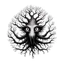 eldritch tree monster with eyes all around him tattoo design idea