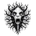 eldritch tree monster with eyes all around him tattoo design idea