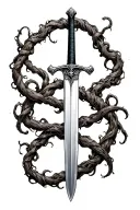 thin swords wrapped in thin vines hanging tattoo design idea