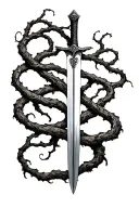 thin swords wrapped in thin vines hanging tattoo design idea