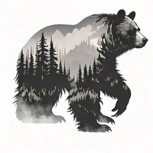 Bear silhouette walking black tattoo design idea