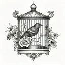 a bird that does not fly from a cage with an open door tattoo design idea