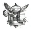 a bird that does not fly from a cage with an open door tattoo design idea