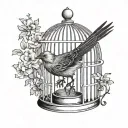 a bird that does not fly from a cage with an open door tattoo design idea