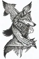 wolf and crows flying tattoo design idea