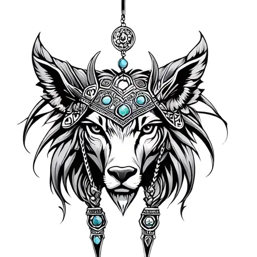"Stylized black tattoos of jewelry representing the 5 animals totems of Silva in Shaman King tattoo design idea