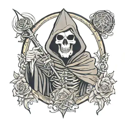 grim reaper with no face, d20 background tattoo design idea