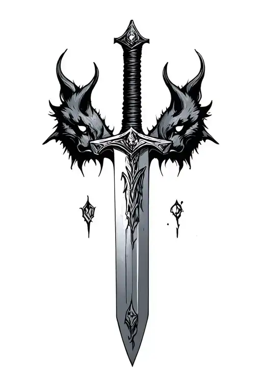 sword blade, wolf head, massacre,  darkest dungeon tattoo design idea