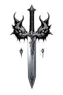 sword blade, wolf head, massacre,  darkest dungeon tattoo design idea