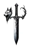 sword blade, wolf head, massacre,  darkest dungeon tattoo design idea