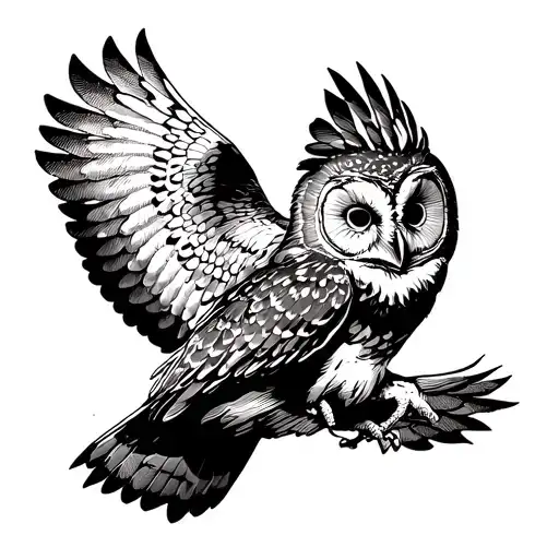 barred owl flying towards the moon tattoo design idea