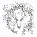 wreath of flowers intertwined in antler sheds  tattoo design idea